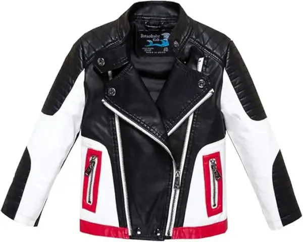 Baby Boys Leather Motorcycle Pilot Jacket - Faux Fur Leather