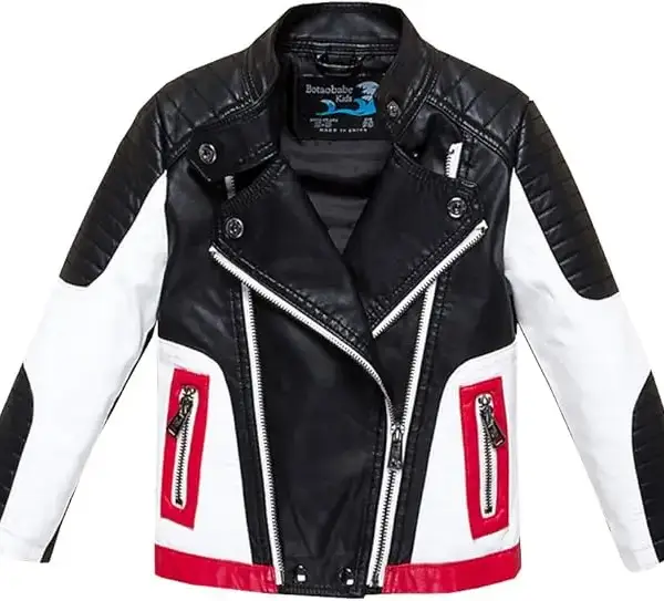 Baby Boys Leather Motorcycle Pilot Jacket - Faux Fur Leather