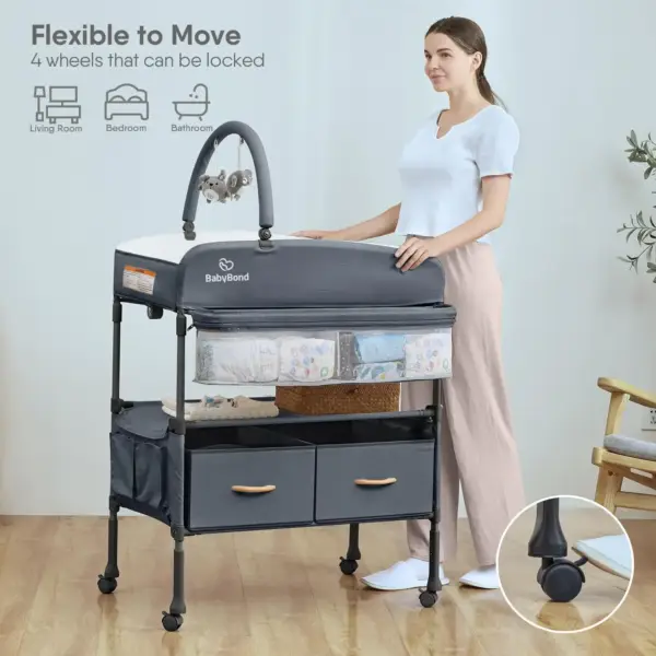 BabyBond Portable Baby Changing Table (Foldable) - Flexible to move