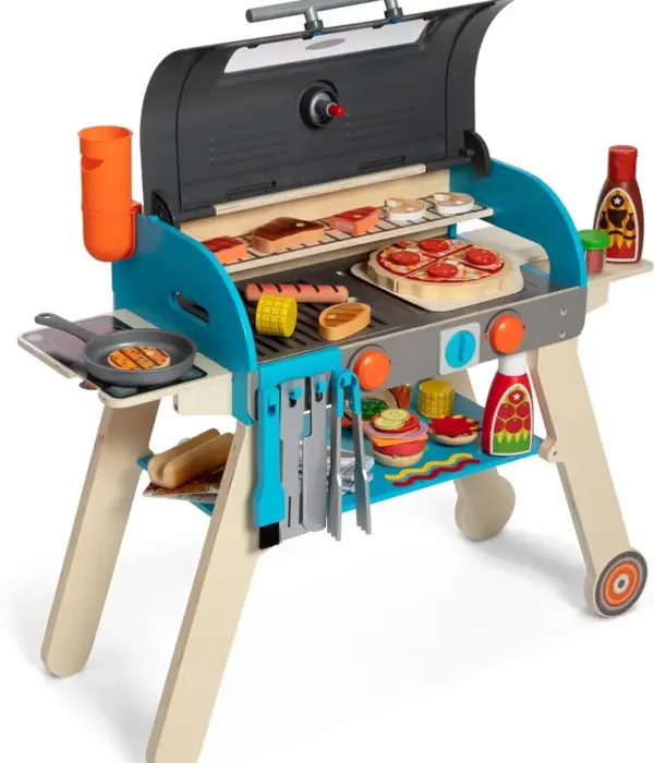 Melissa & Doug Wooden BBQ Grill, Smoker & Pizza Oven Play Set