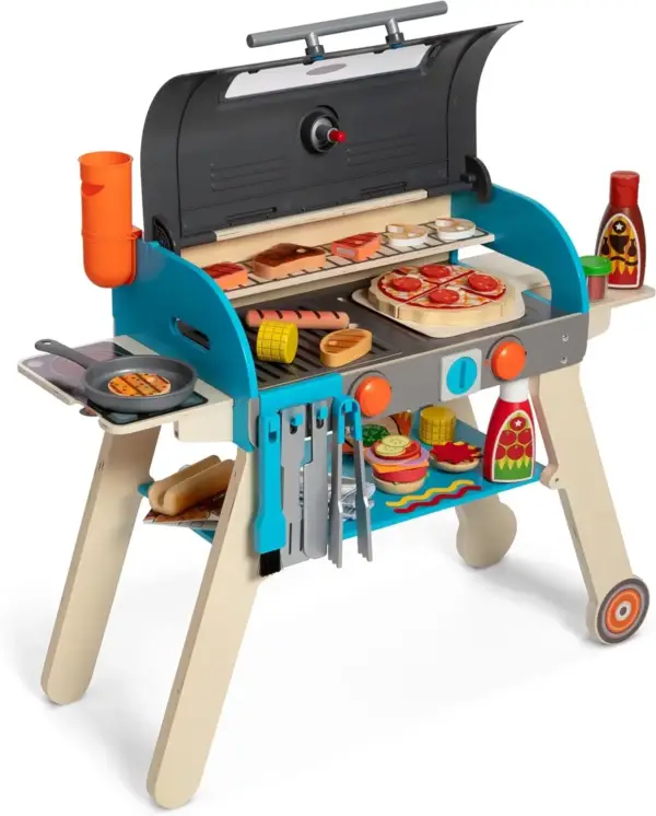 Melissa & Doug Wooden BBQ Grill, Smoker & Pizza Oven Play Set